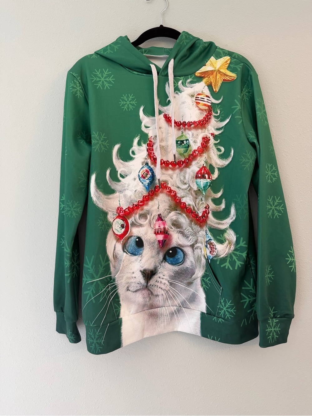 Green Cat Christmas Tree Novelty Hoodie